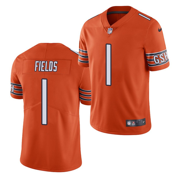 Men's Chicago Bears #1 Justin Fields Orange NFL 2021 Draft Vapor Untouchable Limited Stitched Jersey